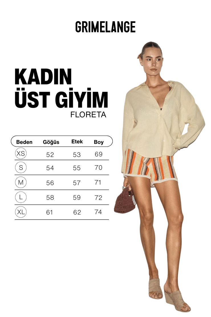 FLORETA Kadın Oversıze Kalıp Keten Karışımlı Uzun Kollu Tek Cepli Bej Gömlek