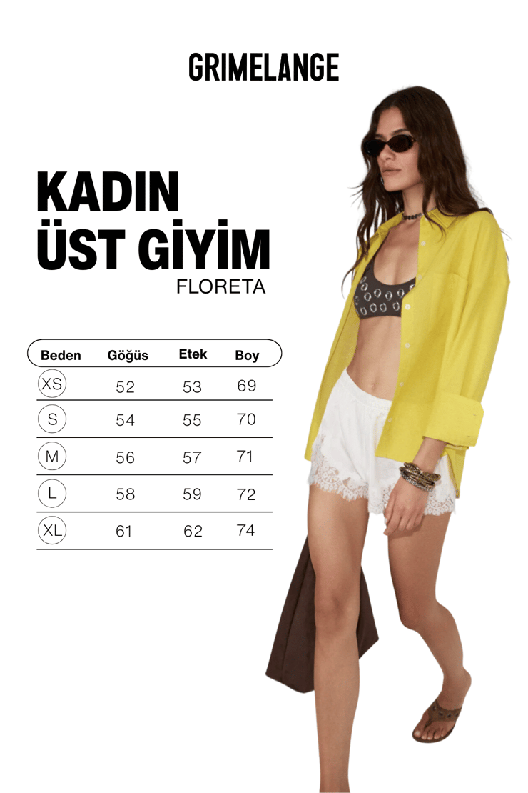 FLORETA Kadın Oversıze Kalıp Keten Karışımlı Uzun Kollu Tek Cepli Sarı Gömlek