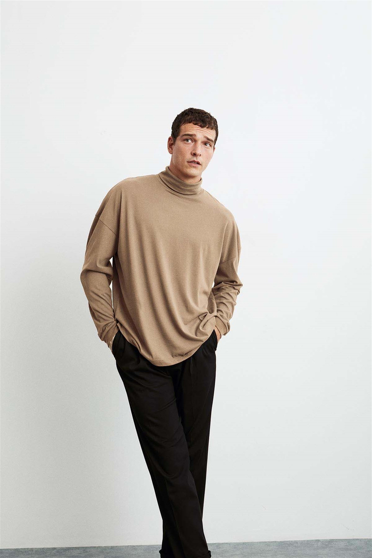 FLYNN Örme Comfort Fit Bej  T-Shirt