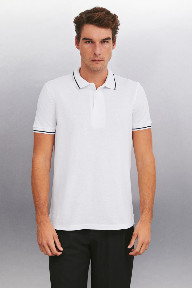 FORESTAR  Regular Beyaz Tekli Polo Yaka T-shirt