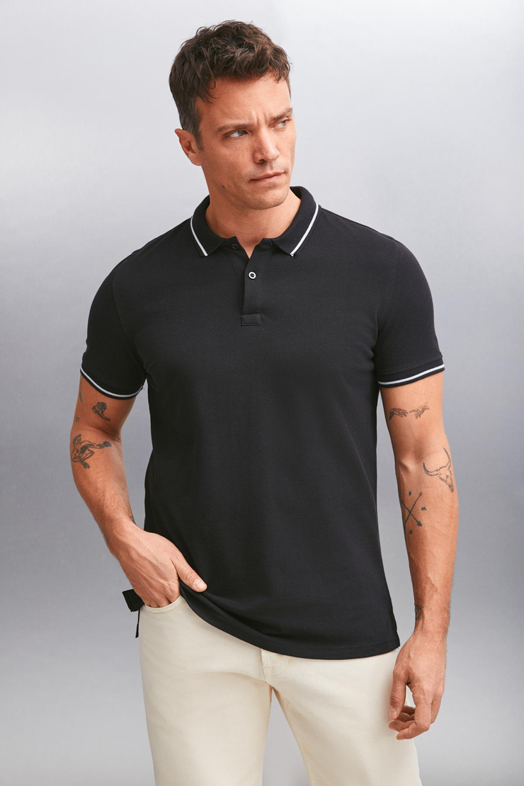 FORESTAR  Regular Siyah Tekli Polo Yaka T-shirt
