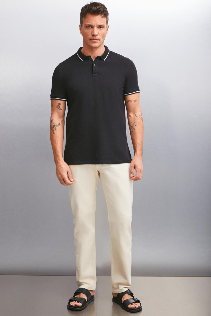 FORESTAR  Regular Siyah Tekli Polo Yaka T-shirt
