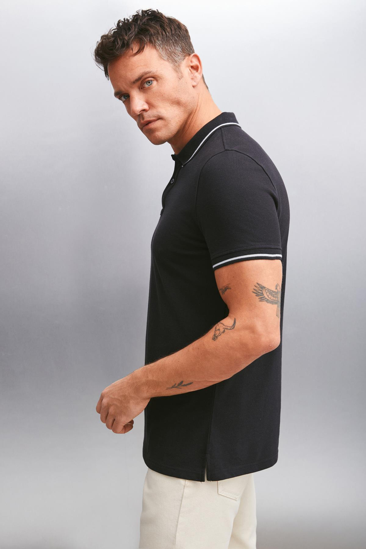 FORESTAR  Regular Siyah Tekli Polo Yaka T-shirt