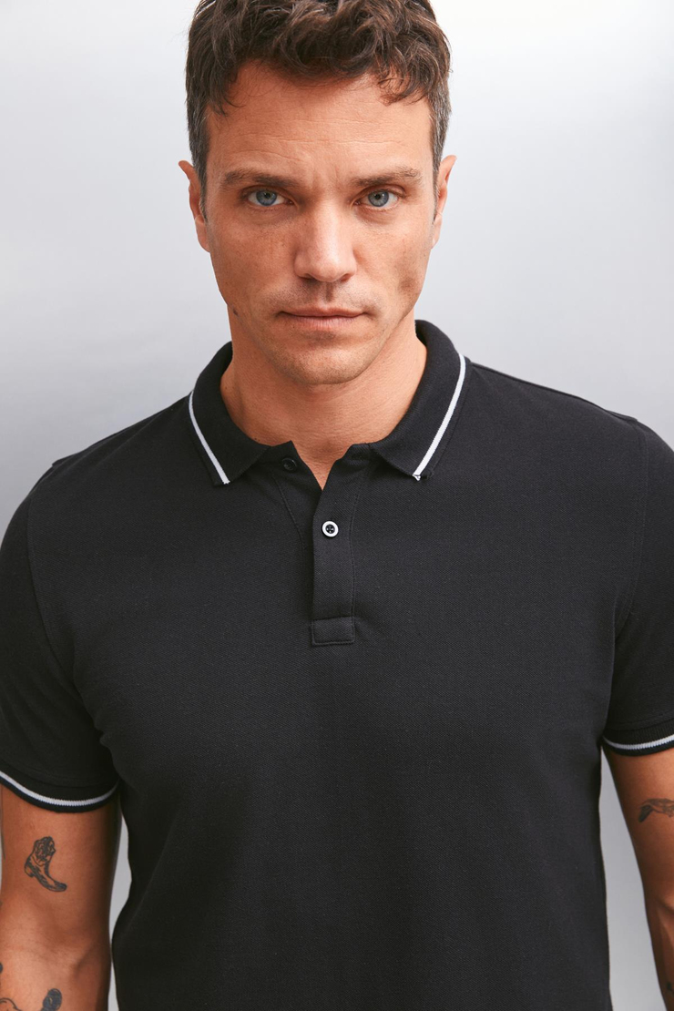 FORESTAR  Regular Siyah Tekli Polo Yaka T-shirt