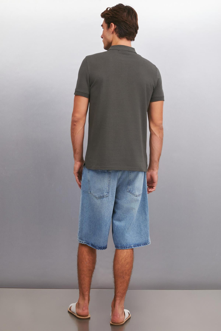 FORET  Regular Antrasit Tekli Polo Yaka T-shirt