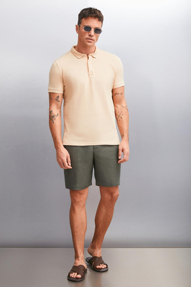 FORET  Regular Bej Tekli Polo Yaka T-shirt