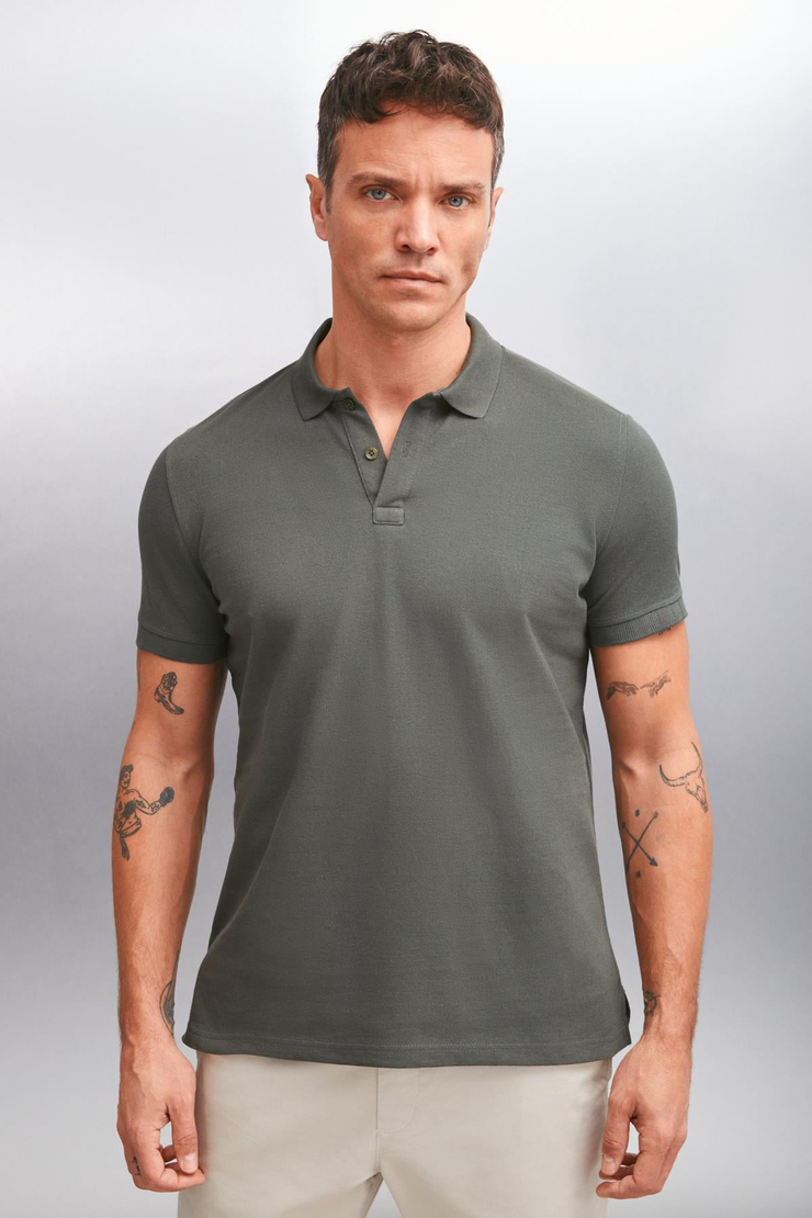 FORET  Regular Haki Tekli Polo Yaka T-shirt
