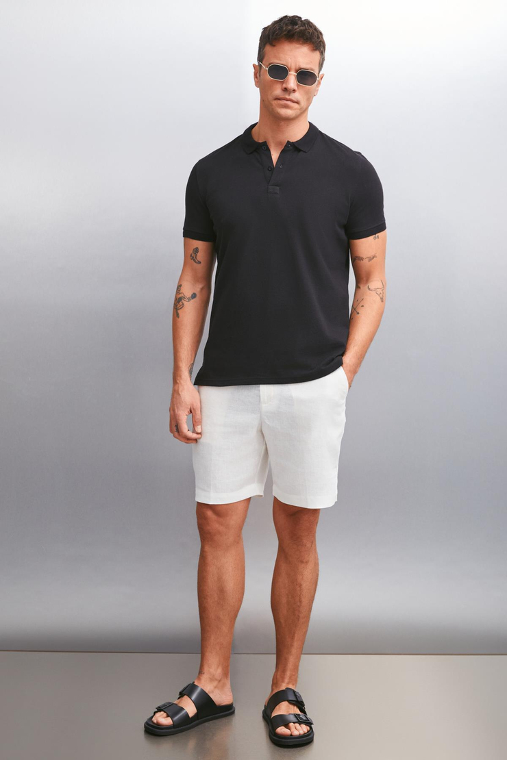 FORET  Regular Siyah Tekli Polo Yaka T-shirt