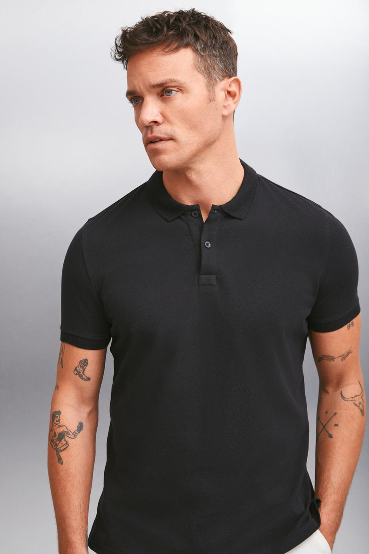 FORET  Regular Siyah Tekli Polo Yaka T-shirt