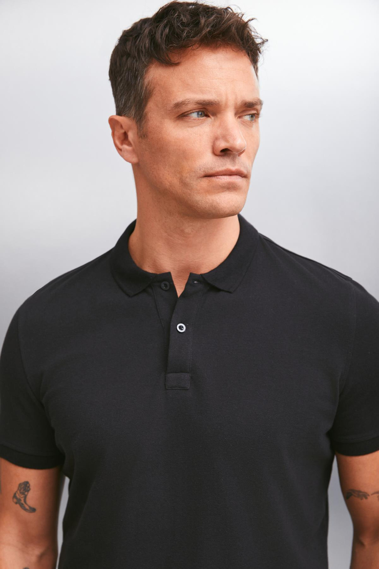 FORET  Regular Siyah Tekli Polo Yaka T-shirt