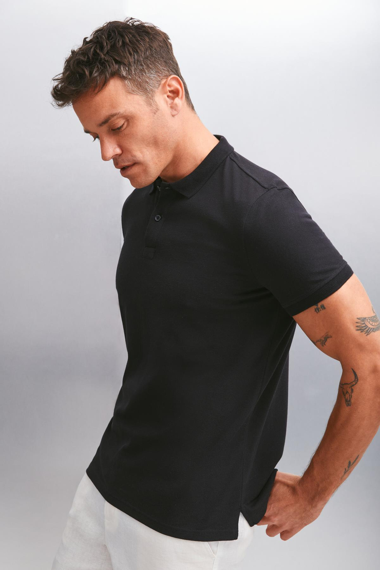 FORET  Regular Siyah Tekli Polo Yaka T-shirt