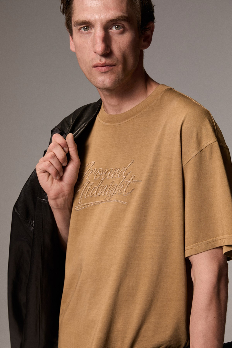 FORRLY Erkek %100 Organik Pamuklu Yıkama Ve Patch Nakış Detaylı Regular Kahverengi T-Shirt