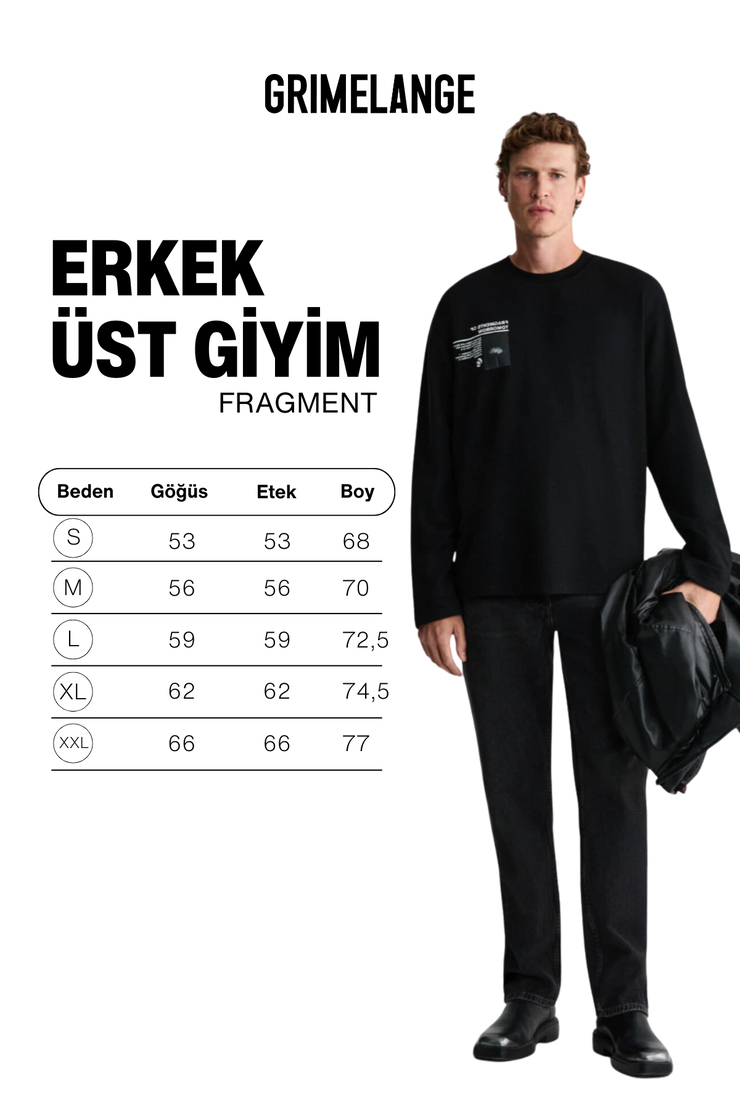 FRAGMENT Erkek %100 Organik Pamuklu Baskılı Uzun Kollu Siyah T-Shirt