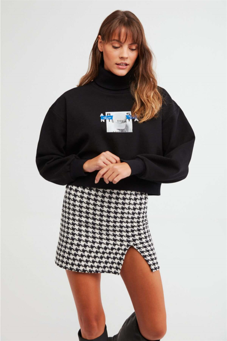 FRANCES Örme Oversize Siyah  Sweatshirt