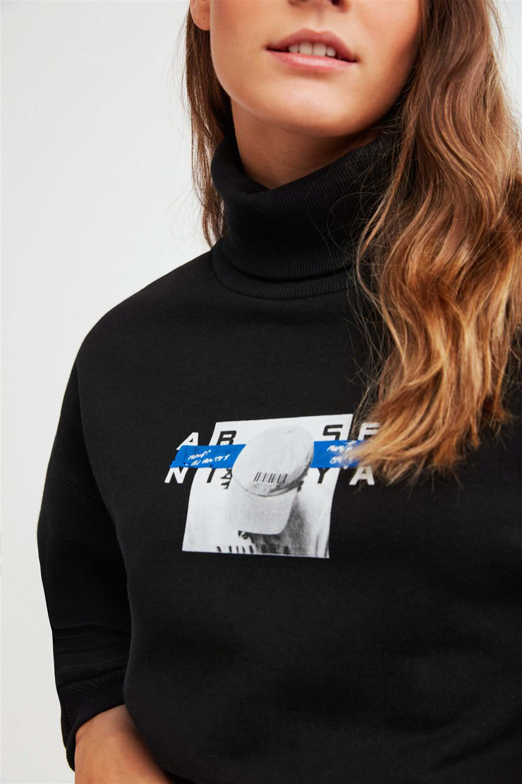 FRANCES Örme Oversize Siyah  Sweatshirt