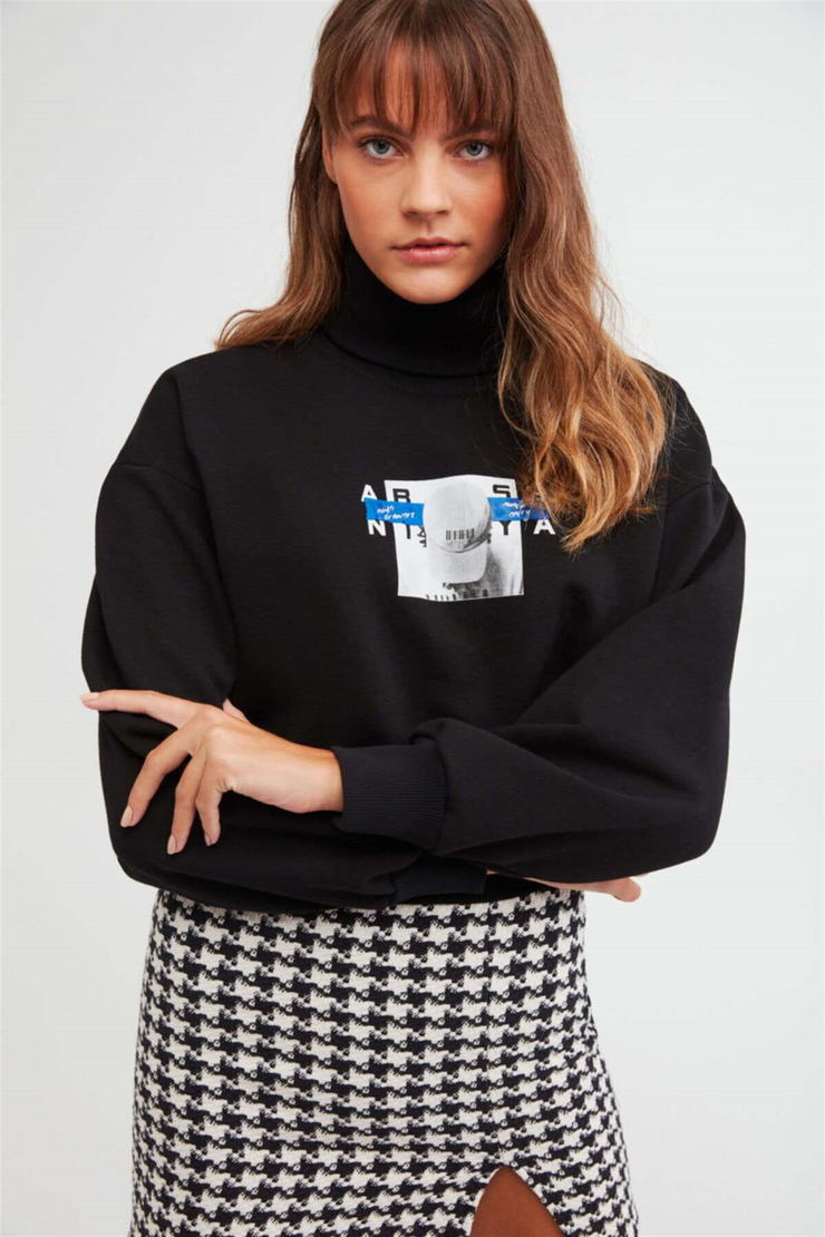 FRANCES Örme Oversize Siyah  Sweatshirt