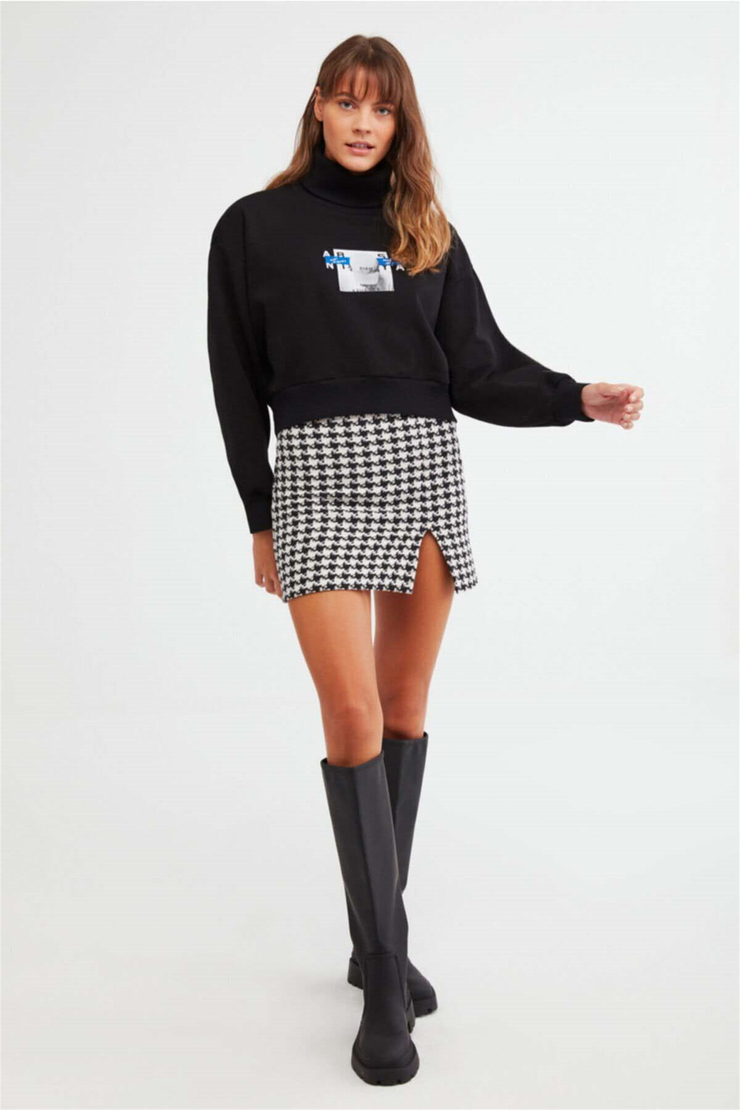 FRANCES Örme Oversize Siyah  Sweatshirt