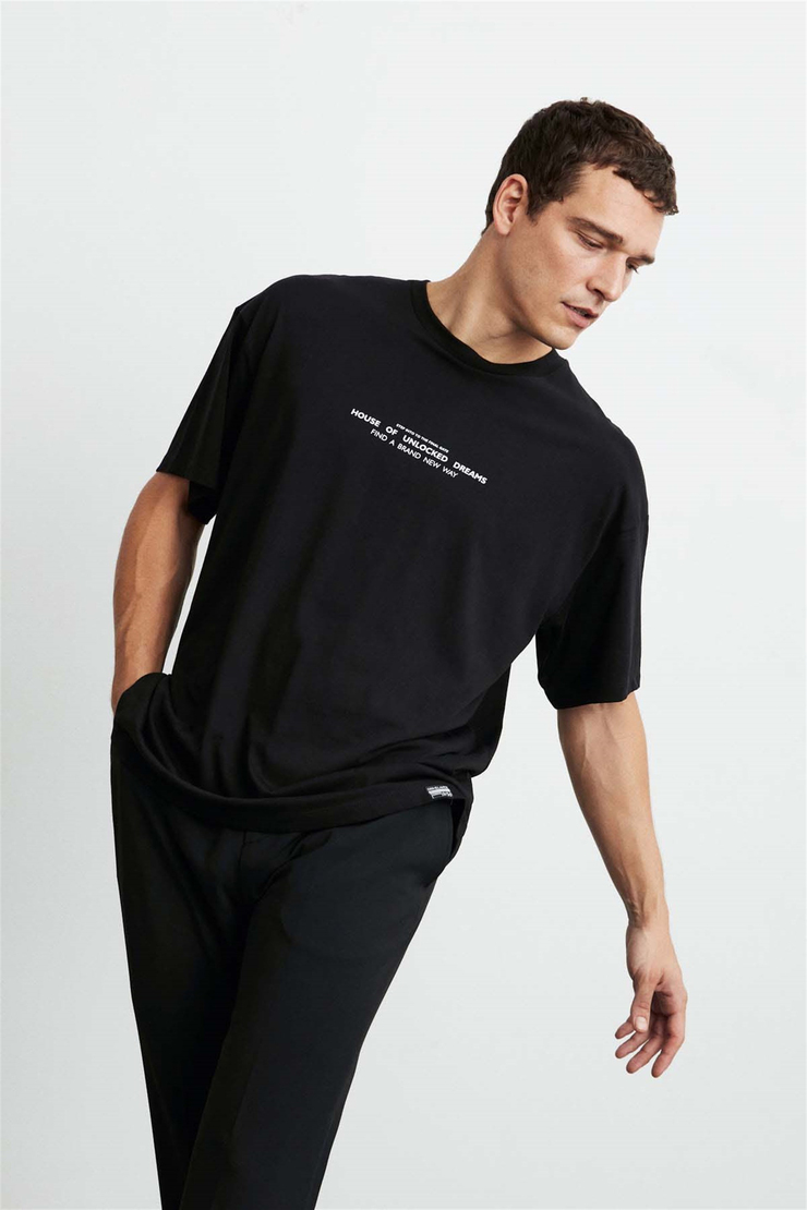 FRANK Örme Oversize Siyah  T-Shirt