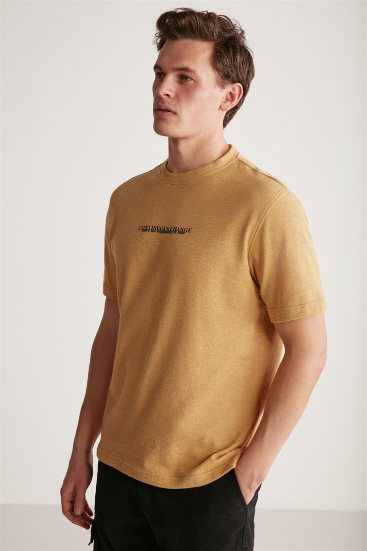 FRANKIE Örme Regular Bej Tekli T-Shirt