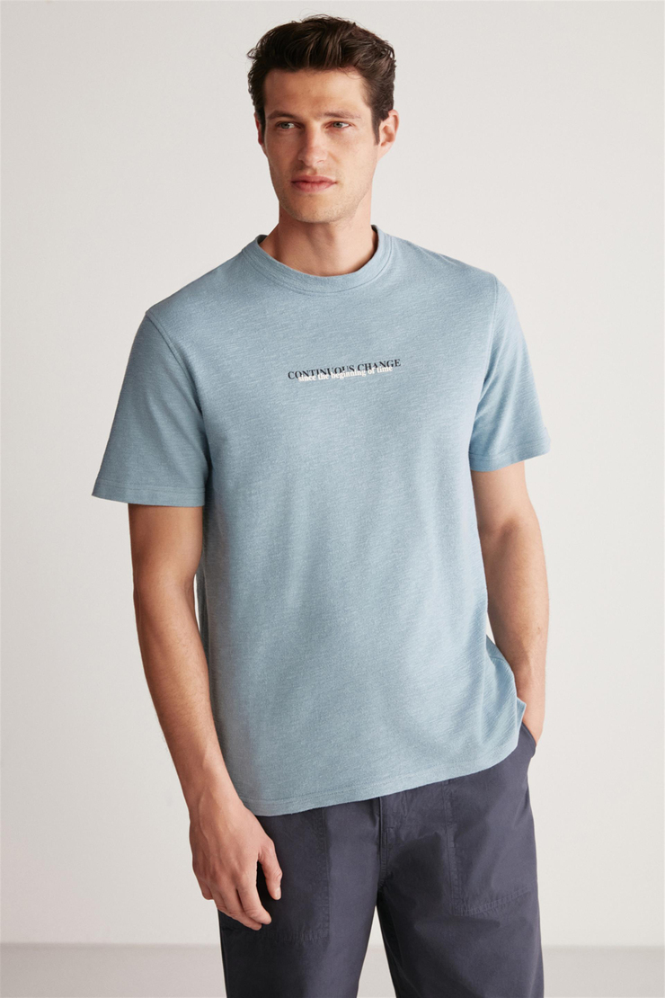 FRANKIE Örme Regular Mavi Tekli T-Shirt