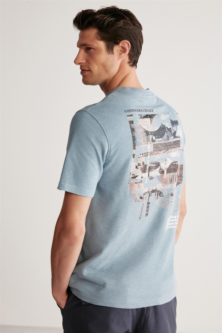 FRANKIE Örme Regular Mavi Tekli T-Shirt