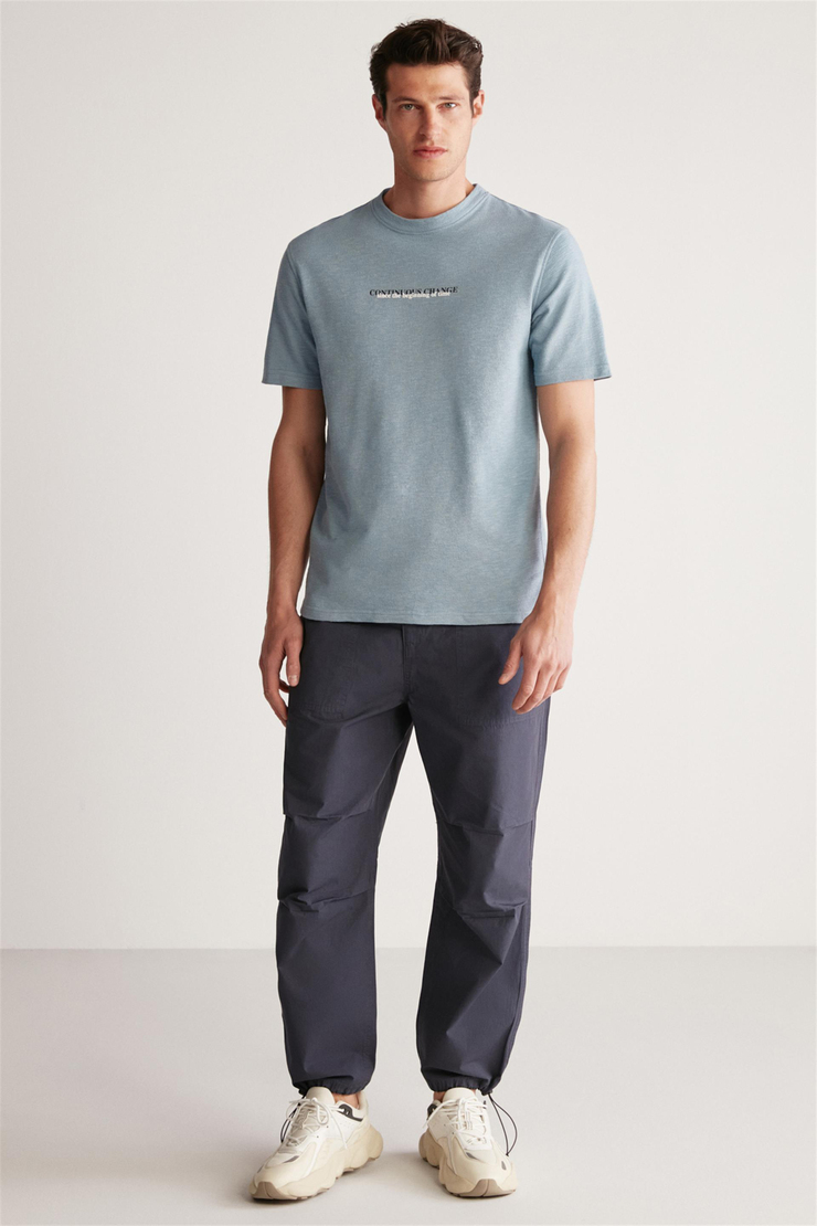 FRANKIE Örme Regular Mavi Tekli T-Shirt