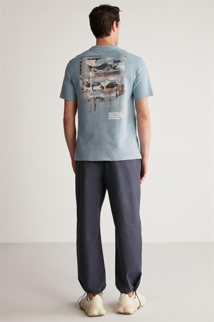 FRANKIE Örme Regular Mavi Tekli T-Shirt