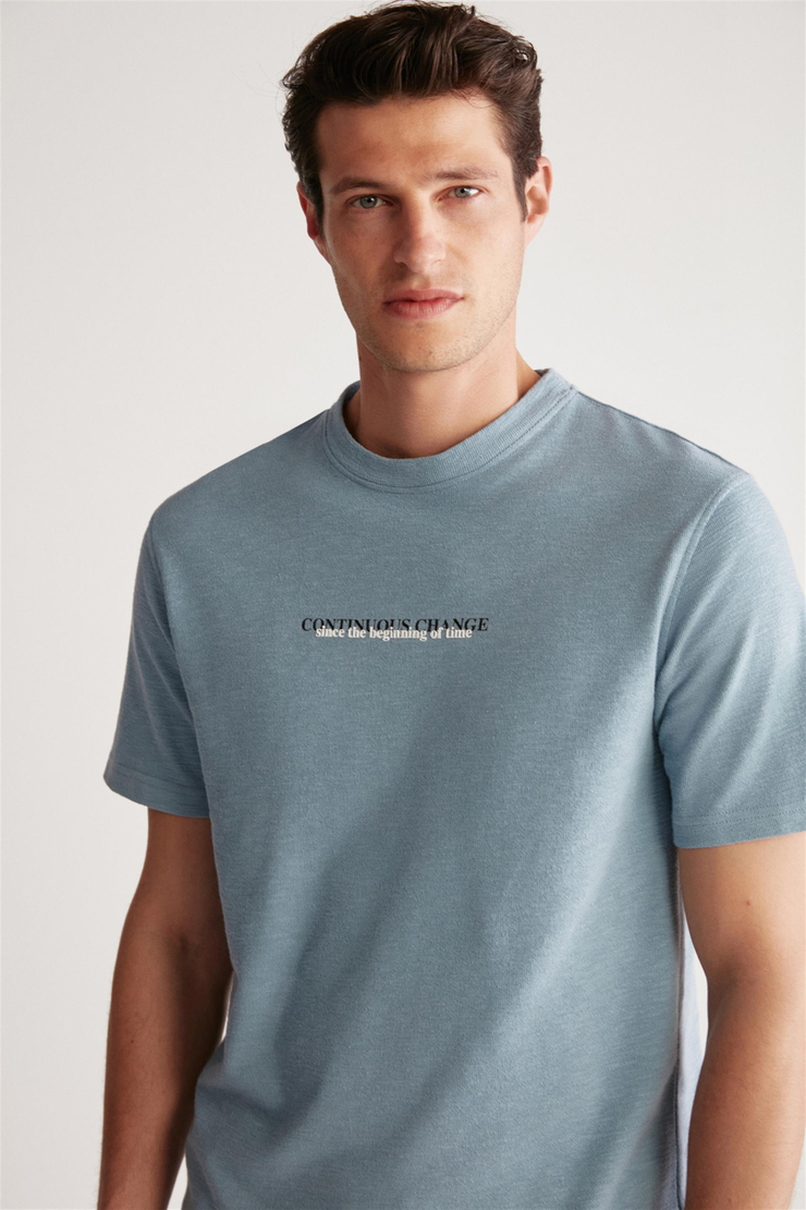 FRANKIE Örme Regular Mavi Tekli T-Shirt