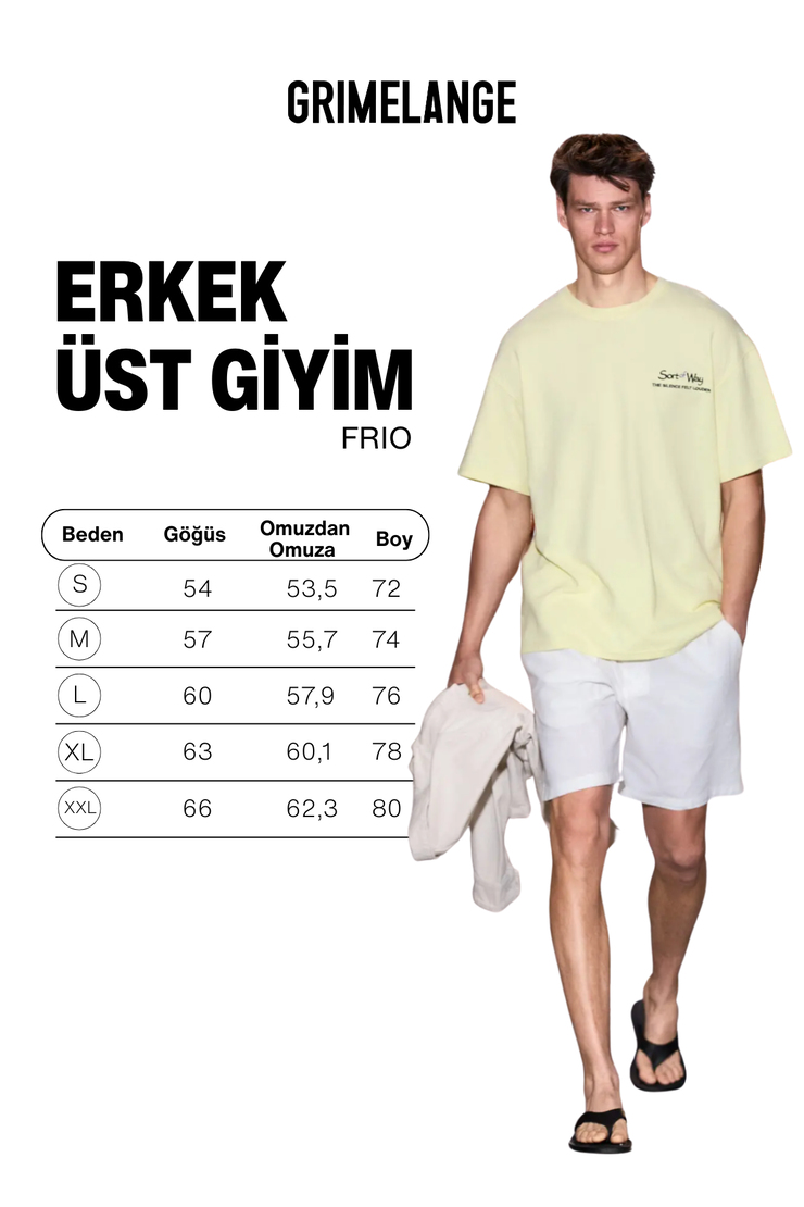 FRIO Erkek Bisiklet Yaka Organik Pamuklu Baskı Ve Nakışlı Oversıze Sarı T-Shirt