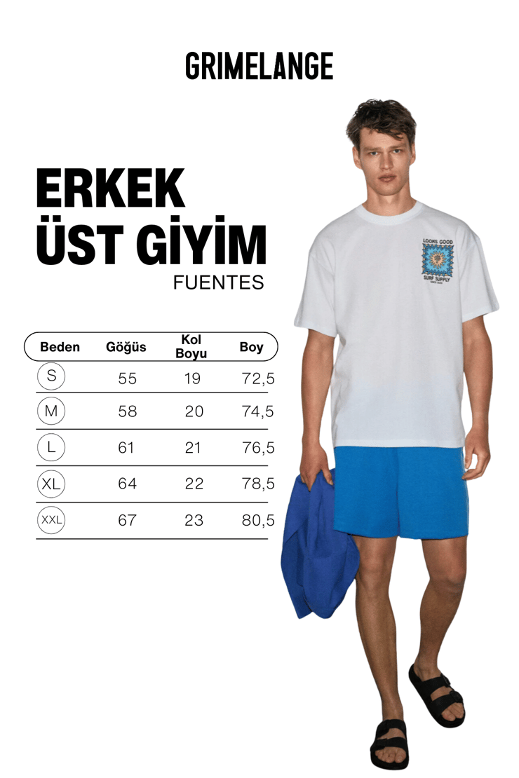 FUENTES Erkek %100 Organik Pamuklu Yuvarlak Yakalı Baskı Detaylı Beyaz T-Shirt