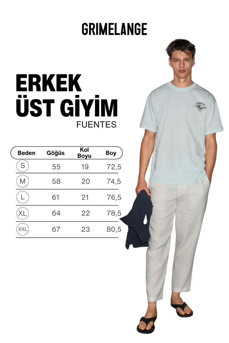 FUENTES Erkek %100 Organik Pamuklu Yuvarlak Yakalı Baskı Detaylı Mavi T-Shirt