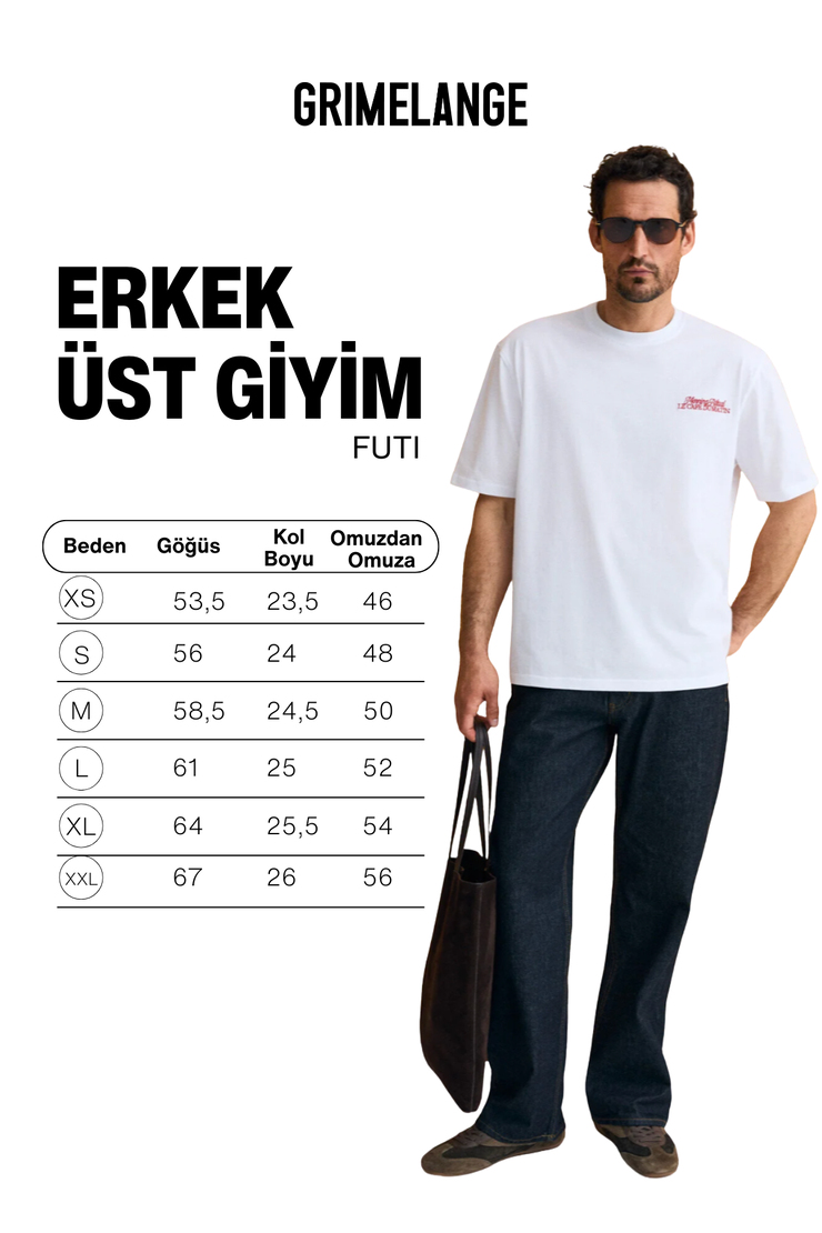 FUTI Erkek %100 Organik Pamuklu Baskı Detaylı Yuvarlak Yaka Beyaz T-Shirt