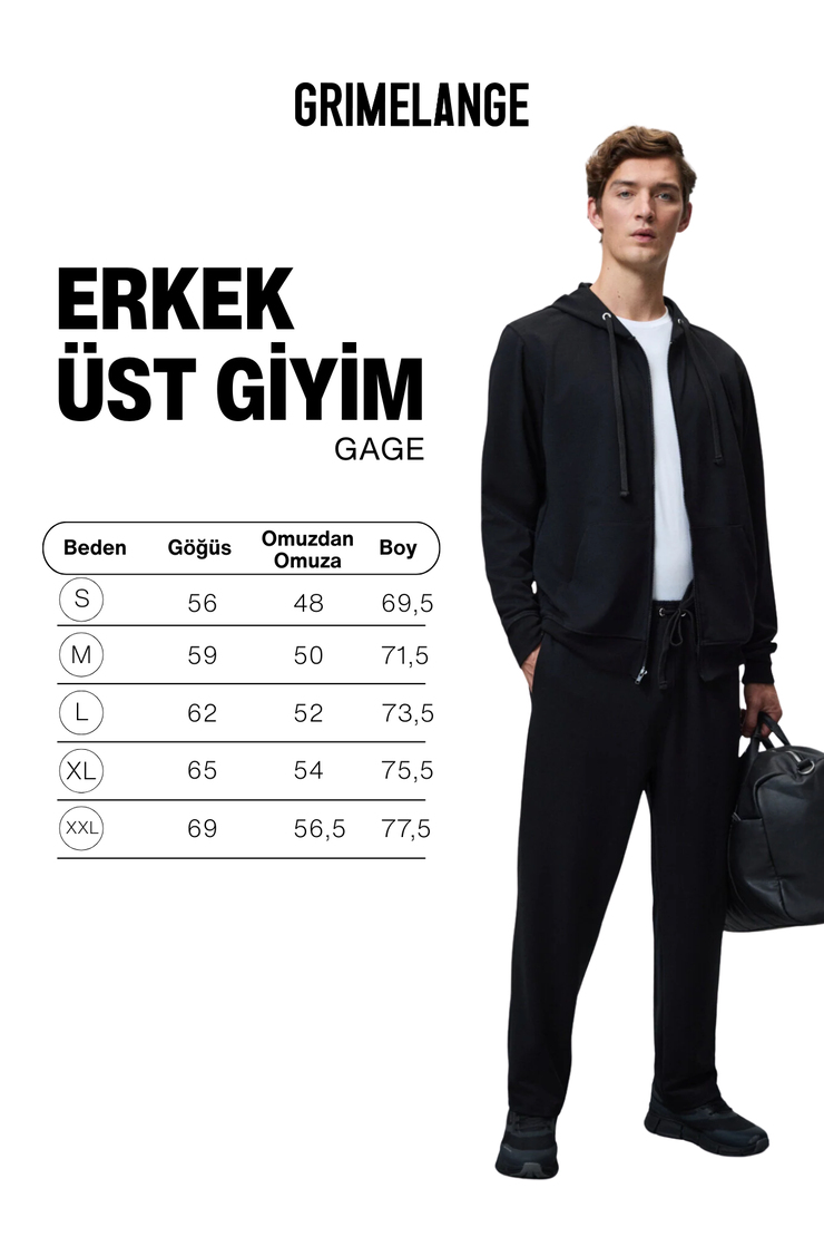 GAGE Erkek Kapüşonlu Metal Kuş Gözü Detaylı Fermuarlı Kordonlu Cepli Siyah Sweatshirt
