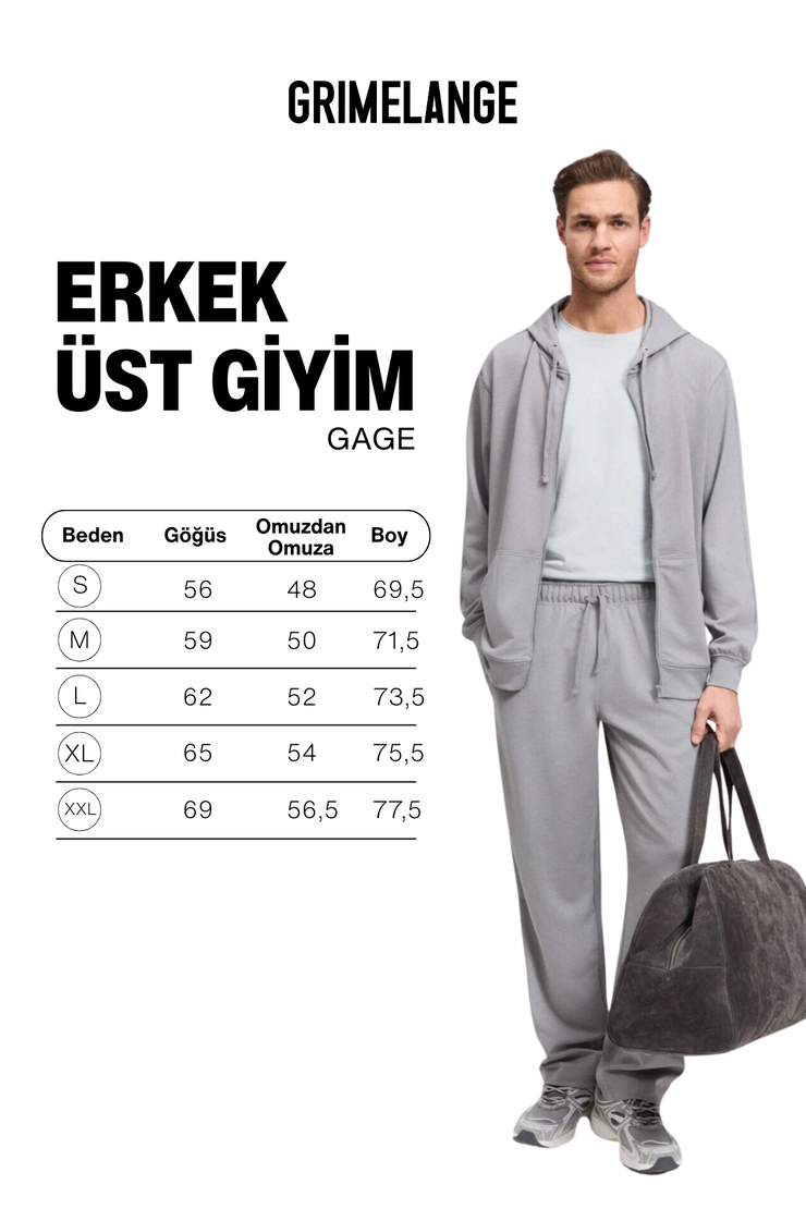 GAGE Erkek Kapüşonlu Metal Kuş Gözü Detaylı Fermuarlı Kordonlu Cepli Gri Sweatshirt