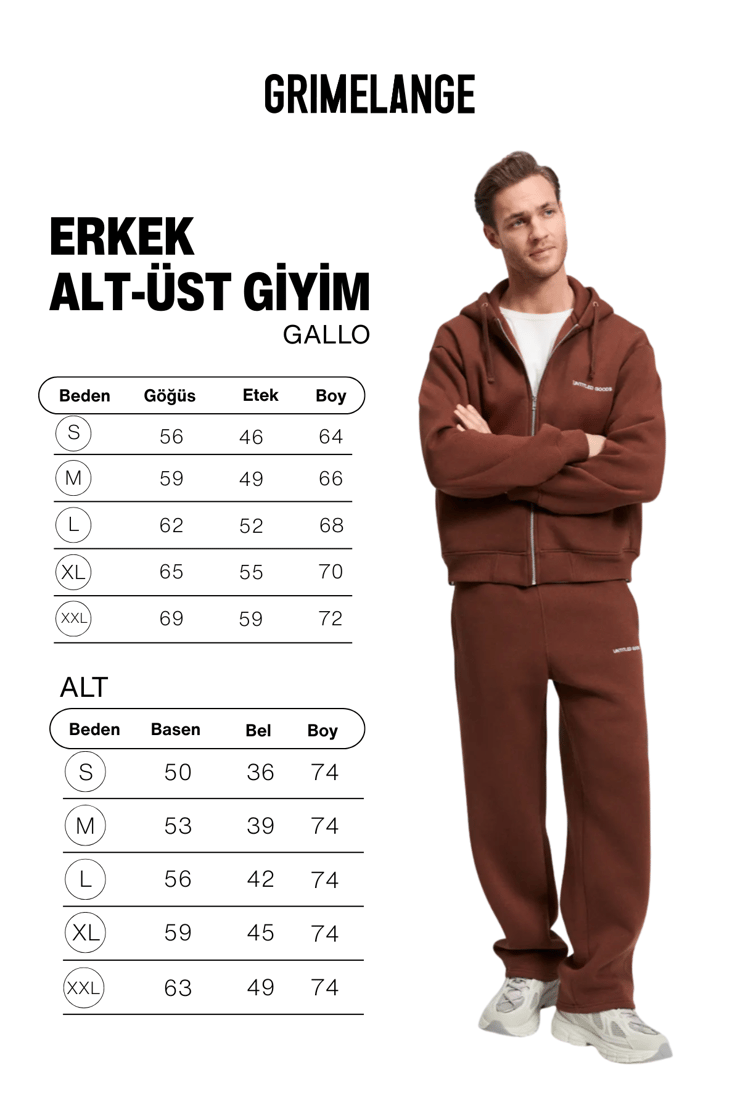 GALLO Pamuklu İçi Polarlı Kapüşonlu Ve Beli Lastikli Çift Cepli Regular Kahverengi Alt-Üst Takım