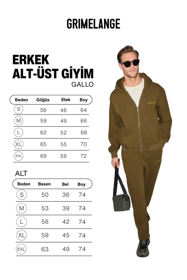 GALLO Pamuklu İçi Polarlı Kapüşonlu Ve Beli Lastikli Çift Cepli Regular Haki Alt-Üst Takım
