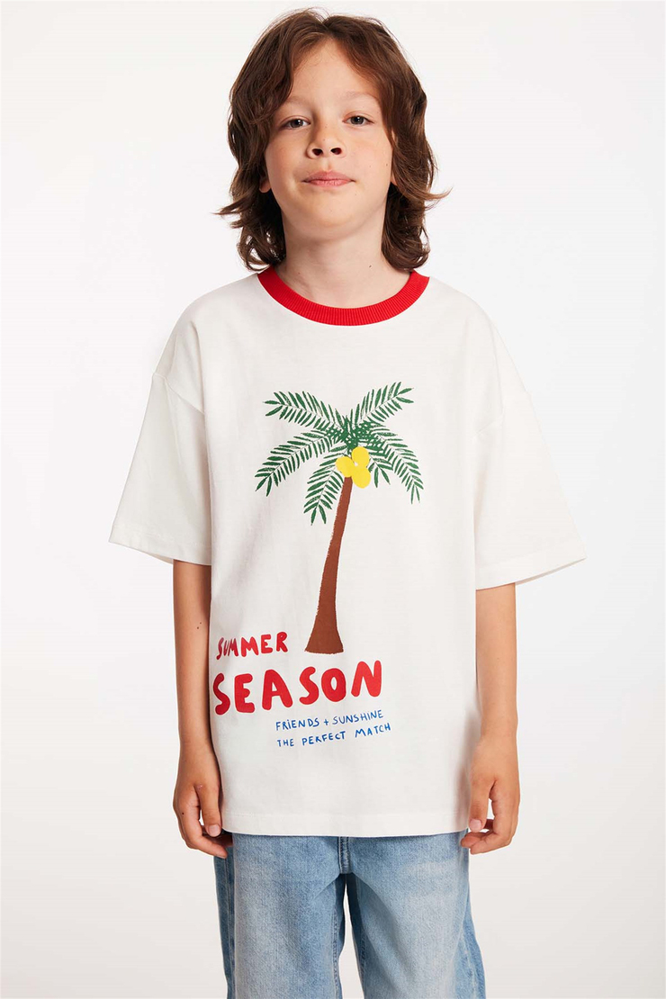 GARY Örme Comfort Fit Ekru  T-Shirt