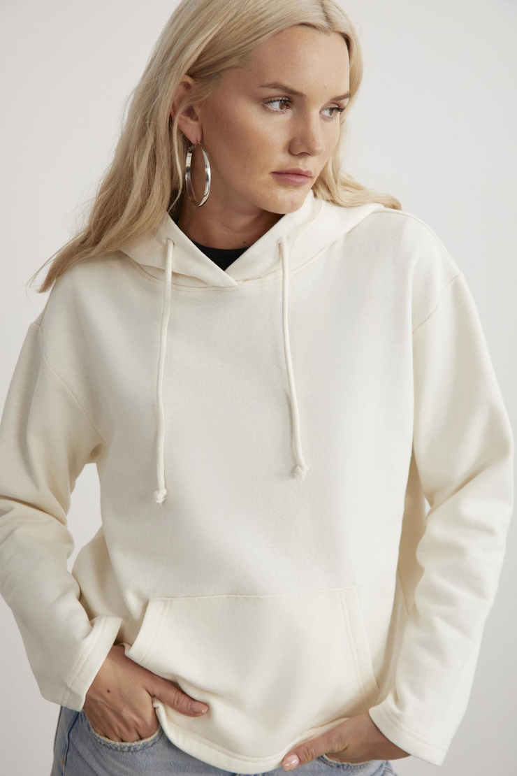 GAYLE Kadın Kapüşonlu İçi Polarlı Relaxed Kalıp Basic Ekru Sweatshirt