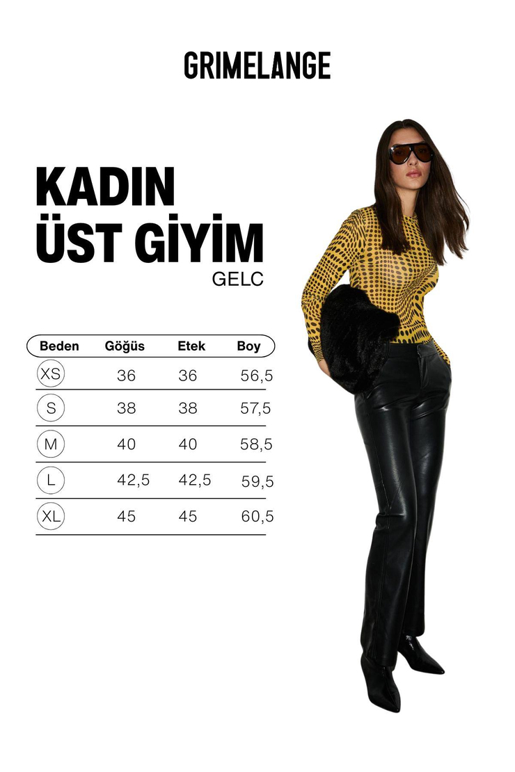 GELC Kadın Yumuşak Ve Esnek Kumaşlı Benek Desenli Slim Fit Sarı -Desenli Bluz