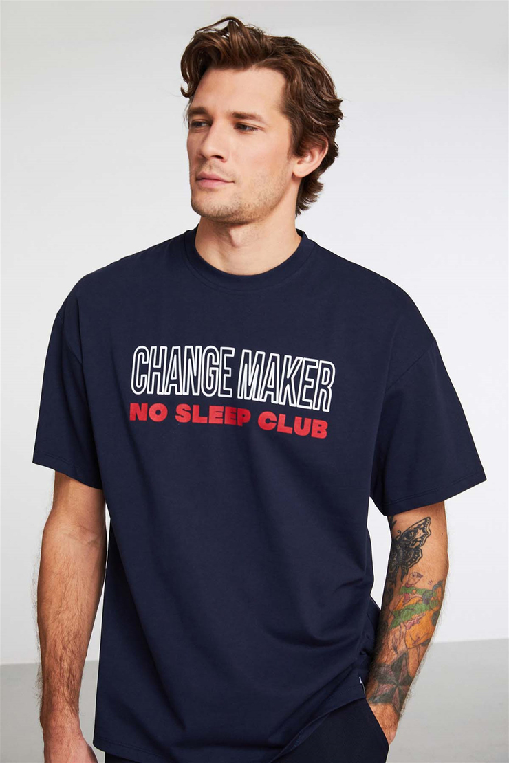 GENTLE Örme Oversize Lacivert  T-Shirt