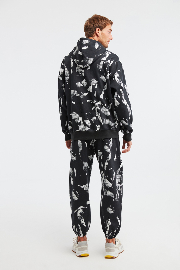 GHOSTED Erkek Siyah Batik Kapüşonlu Comfort Fit Eşofman Takımı