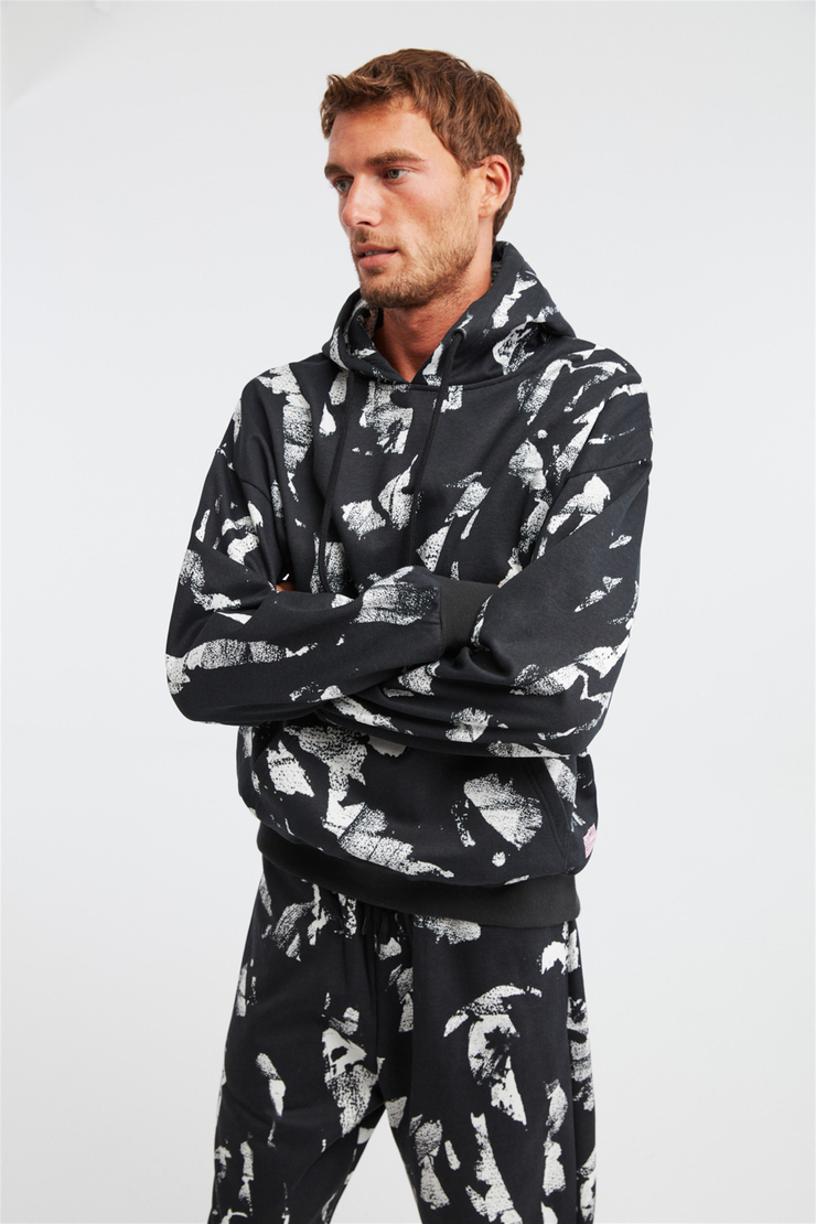 GHOSTED Erkek Siyah Batik Kapüşonlu Comfort Fit Eşofman Takımı