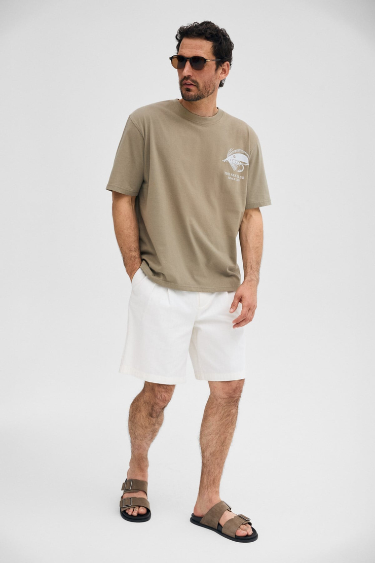GIGANEST Erkek %100 Organik Pamuklu Baskı Detaylı Yuvarlak Yaka Haki T-Shirt