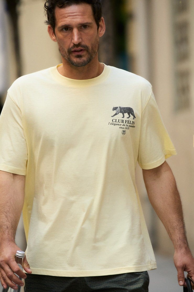 GIGANEST Erkek %100 Organik Pamuklu Baskı Detaylı Yuvarlak Yaka Sarı T-Shirt