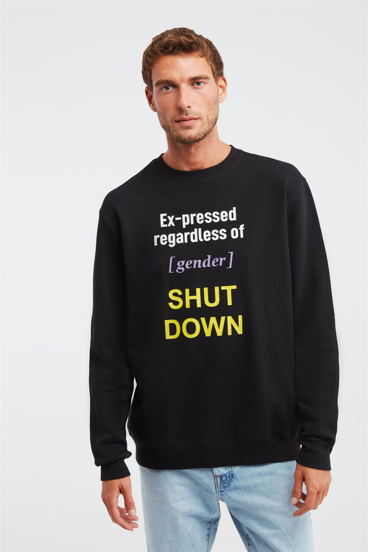 GINORMOUS Erkek Siyah Baskılı Yuvarlak Yaka Comfort Fit Sweatshirt