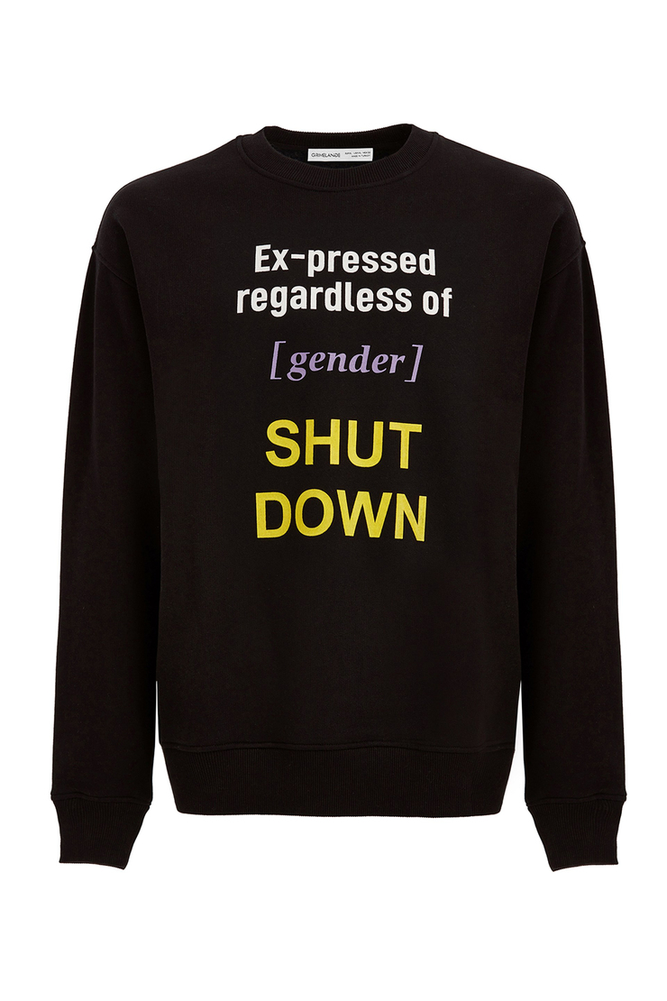 GINORMOUS Erkek Siyah Baskılı Yuvarlak Yaka Comfort Fit Sweatshirt