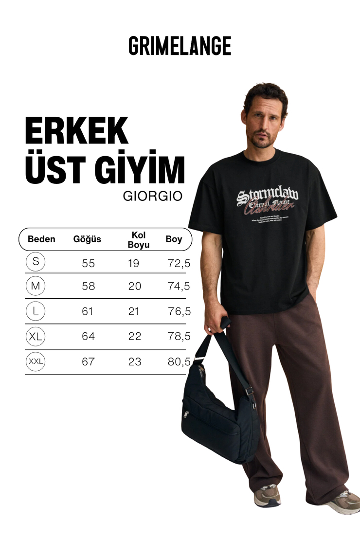 GIORGIO Erkek %100 Organik Pamuklu Yuvarlak Yakalı Baskı Ve Nakış Detaylı Siyah T-Shirt