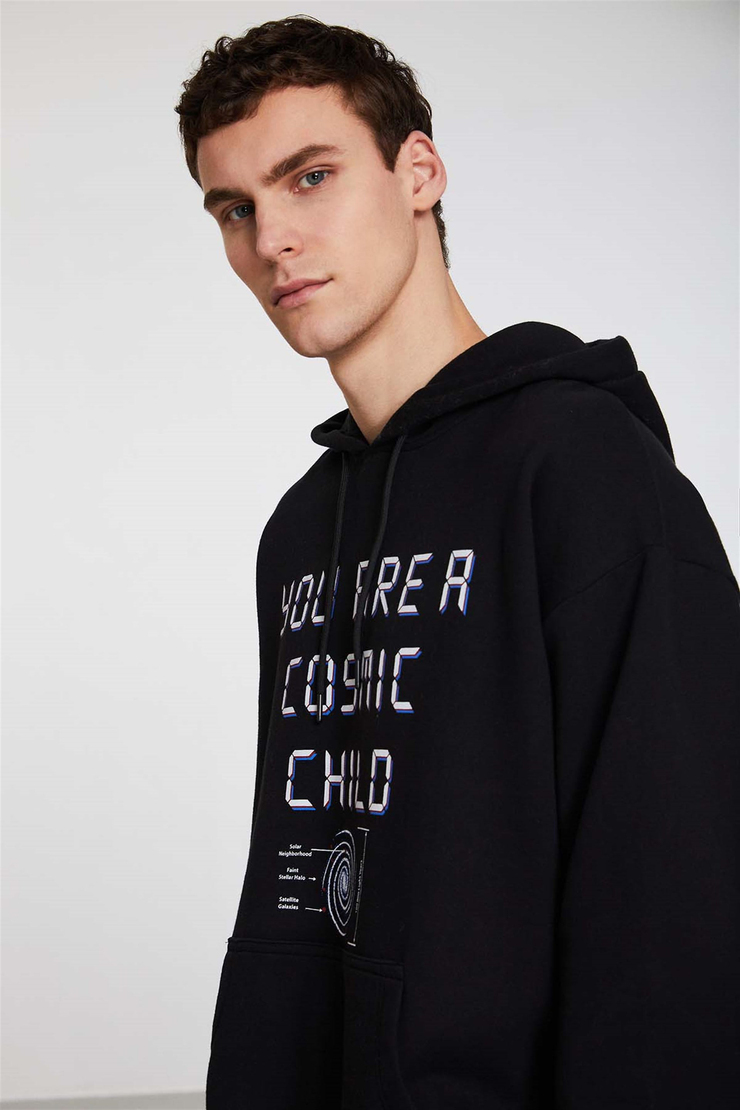 GIVE ME SPACE GALAKTICOS Örme Oversize Siyah  Sweatshirt