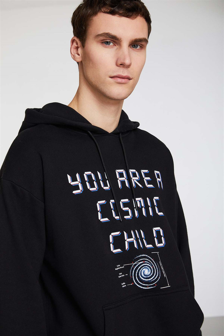 GIVE ME SPACE GALAKTICOS Örme Oversize Siyah  Sweatshirt