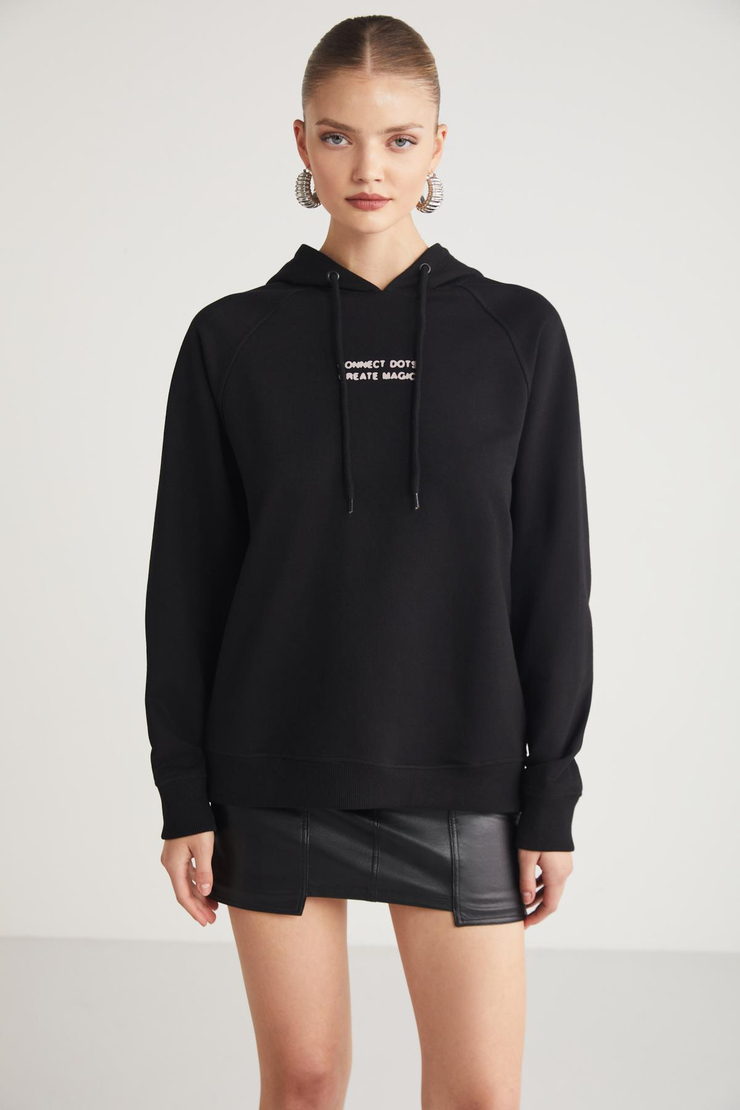 GLACE  Relaxed Siyah Tekli Sweatshirt